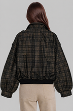Check Oversized Bomber Jacket