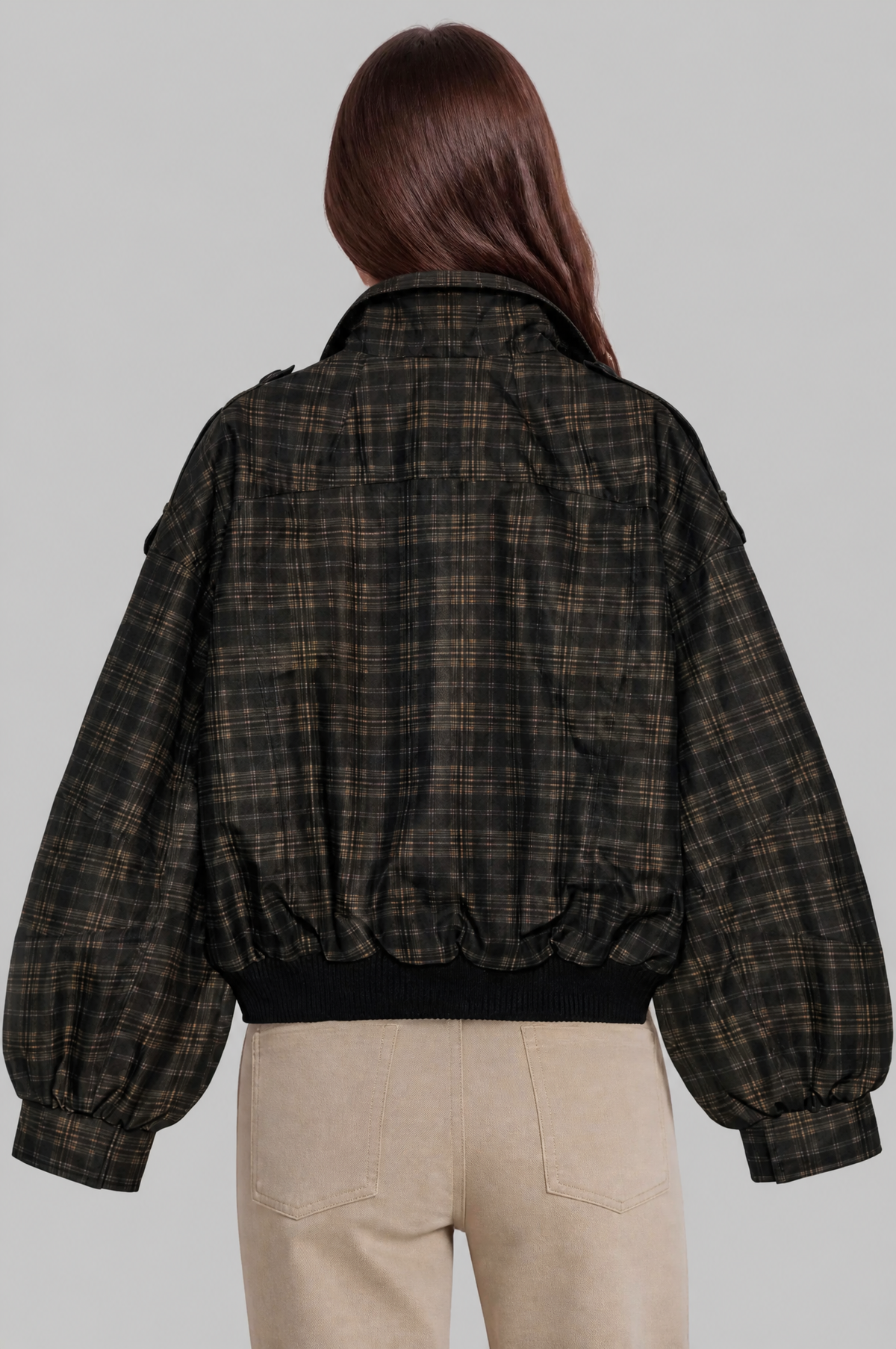 Check Oversized Bomber Jacket