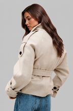 Short Belted Coat with Funnel Neck
