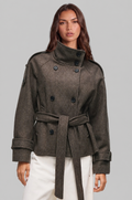 Short Belted Coat with Funnel Neck