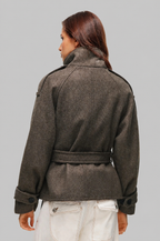 Short Belted Coat with Funnel Neck